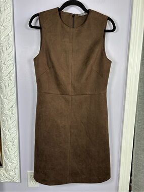 Matty M Brown Sleeveless Suede-Look Chic Midi Dress